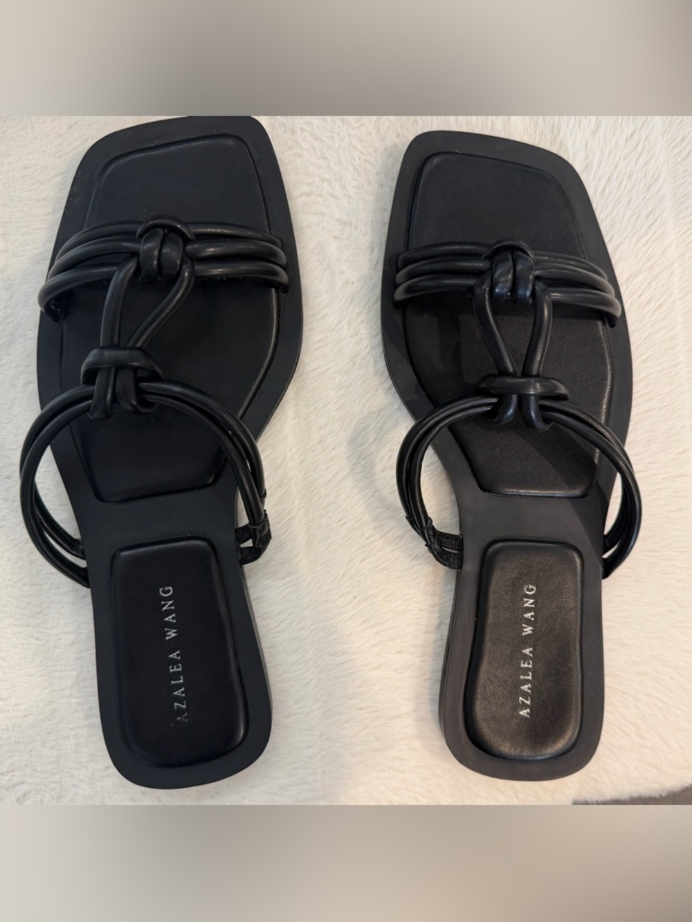 NEW Azalea Wang Black Knot-Detail Square-Toe Sandals